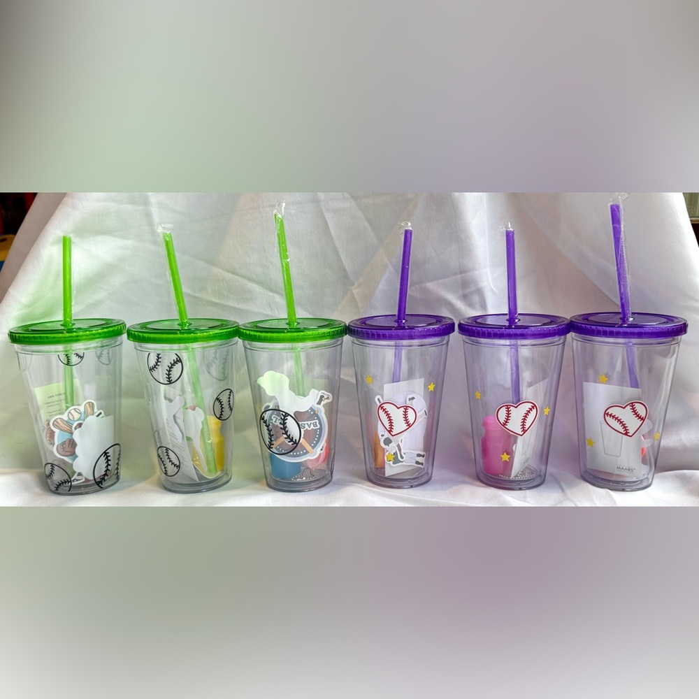 Baseball Party Favors Set of 6 Sports Themed Tumblers with Straws - Picture 2 of 5